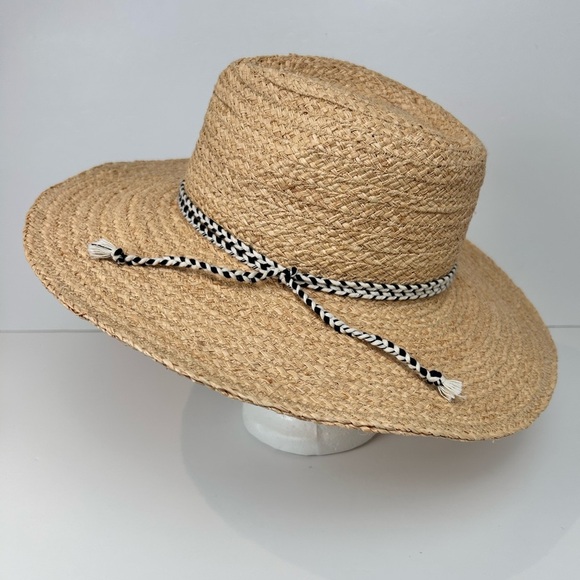 Kittenish straw hat, M/L, braided fabric cord, Vacation Beach Pool Garden NEW - Picture 2 of 8